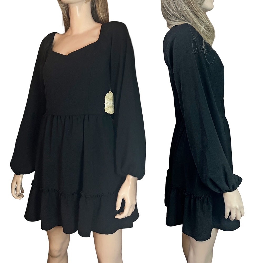 Altar'd State Tiered Flounce Dress Puff Sleeve Sweetheart Neckline Fit & Flare